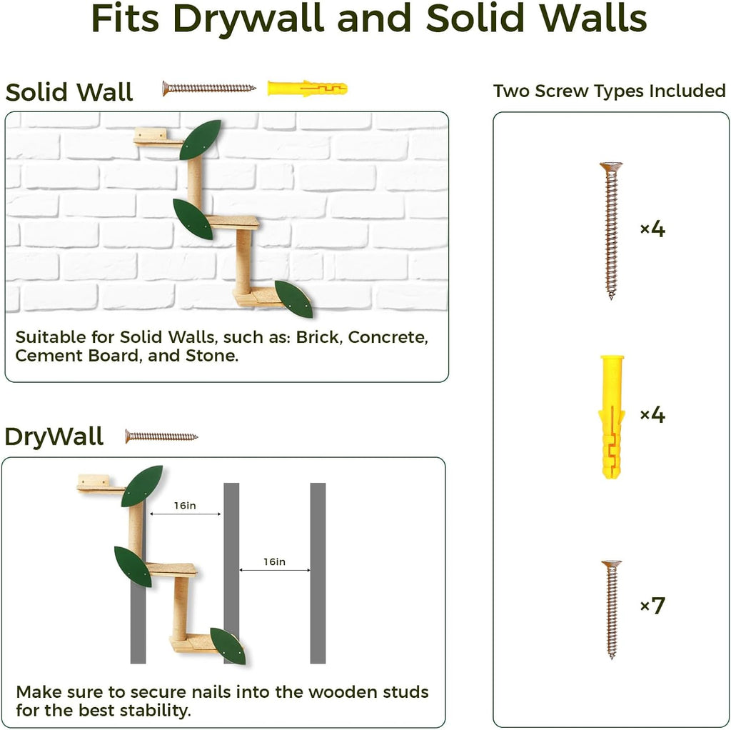 Meowoou Cat Wall Shelves Cat Scratching Post Wall Mounted Perch, 3 in 1 Cat Stairs Wall Tree Jungle Platform Supplies Suit for Cats Climb Play Scratch Nap