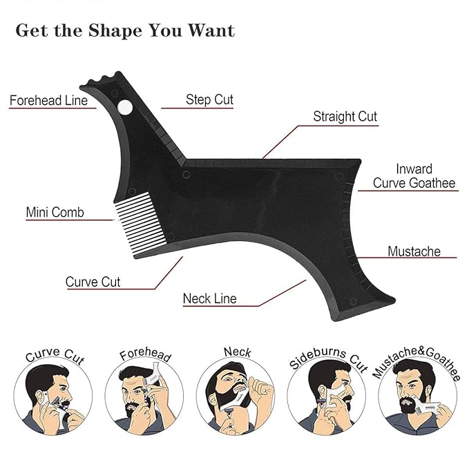 Beard Shaper, Beard Shaping Tools, Include Beard Template Guide, Professional Straight Edge Razor, 10 Count of Double Edge Blade, Barber Pencil, Beard Comb, 2 Stainless Steel Scissors