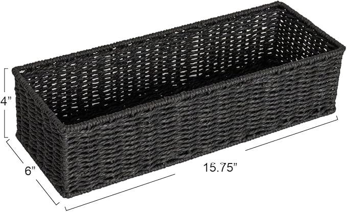 Household Essentials Handwoven Paper Rope Rectangular Storage Basket, Black