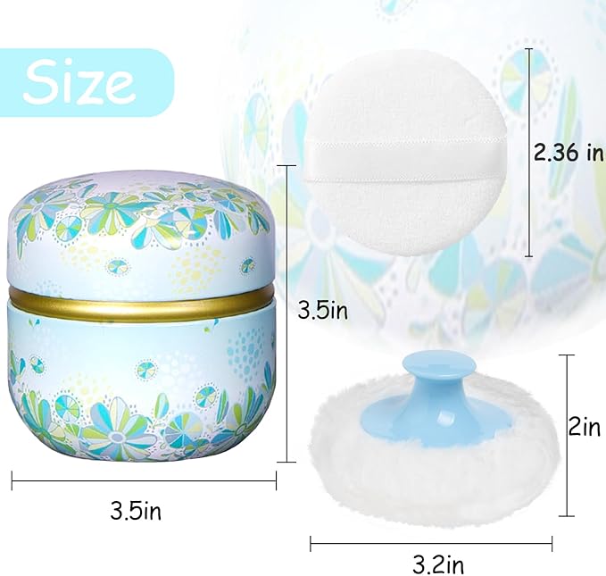 WEMEGA Body Powder Case with Powder Puff Powder Container Tea Box for Baby and Women Powder Puff and Powder Case for Travel (Light Green)