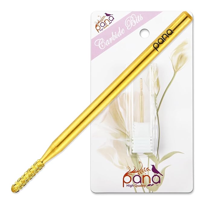 PANA 3/32" Carbide Cuticle Nail Drill Bit for Cuticle Cleaning, Dead Skin Removal, Gel Polish & Acrylic Removal, Under Nail Cleaner, Nail Salon, Manicure Tools (Round Bit - Gold, Medium)