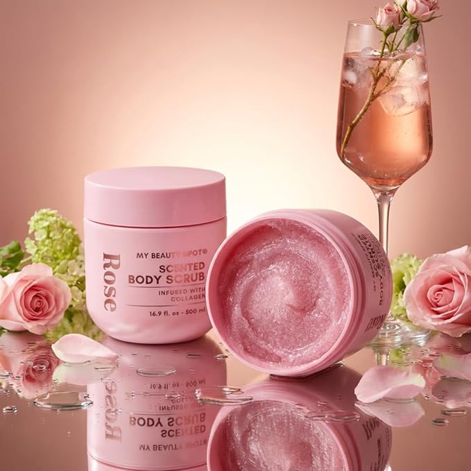 My Beauty Spot Scented Body Scrub for Women - Rose Scented Body Scrub, Natural Exfoliating Body Scrub, Skin Exfoliator Infused with Collagen, Romoves Dead Skin From Body - Large 500 ml. 16.9 fl oz.