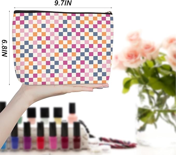 4 Pcs Checkered Makeup Bag Make up Bag Cosmetic Bags for Women Girls Sister Nurse Bridesmaid Friendship Christmas Birthday Travel Toiletry Bags Aesthetic Zipper Organizer Accessories, Cute Retro Plaid