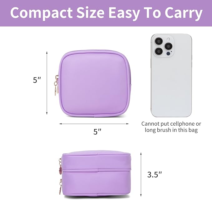 Small Makeup Pouch, Double Zipper Cosmetic Bag, Travel Makeup Bag, Cute Makeup Bag for Purse, Mini Toiletry Bag (lilac)