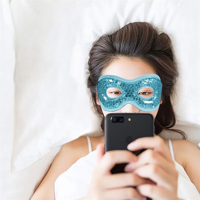 Cooling Gel Eye Mask with Eye Holes, 2 PCS Cold Eye Packs for Puffiness & Swelling, Reusable Hot Cold Compress Heat Ice Gel Pack, Green and Blue