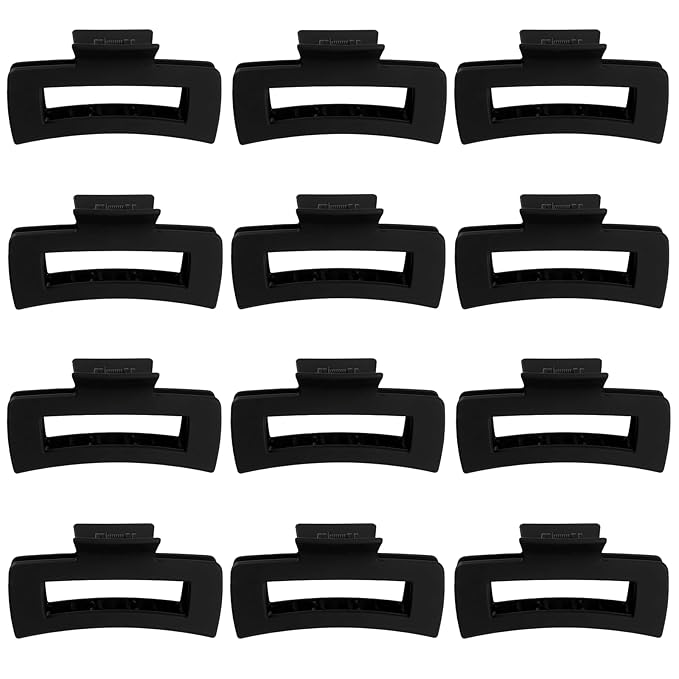 4.1 Inch Large Hair Claw Clips 12 Pcs Big Claw for Thick Hair Square Hair Clips Jumbo Jaw Clips Bulk Hair Accessories for women and Girls (Black)
