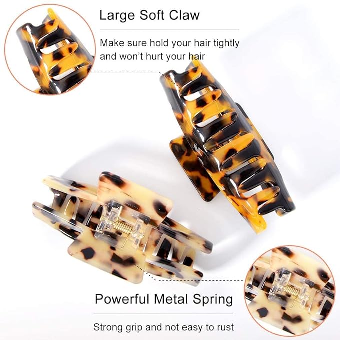 Big Claw Hair Clips 3.3 Inch Tortoise Banana Hair Clips for Women Girls Thin Hair French Design Celluloid Leopard Print Strong Hold Hair Clips for Thick Hair