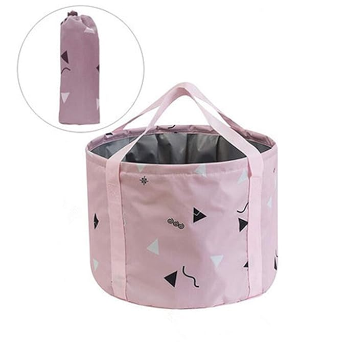 14L Collapsible Feet Soaking Bag Tub with Handles for Girls Women, Portable Pedicure Foot Spa Soak Bath Foldable Basin Bucket for Travel Camping, Pink