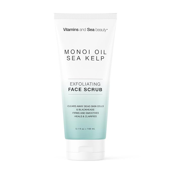 Exfoliating Face Scrub with Monoi Oil & Sea Kelp – Clarifying & Firming Facial Exfoliator with Natural Pumice – Vegan, Paraben-Free, 5.1 fl oz