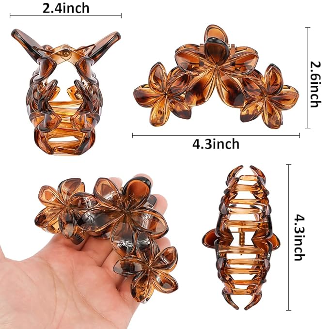 Ahoney 6PCS Hibiscus Flower Hair Clips for Women Strong Hold Nonslip Large Big Flower Claw Clip for Thick Hair, Hawaiian Hair Clips Beach Hair Accessories for Women Girls