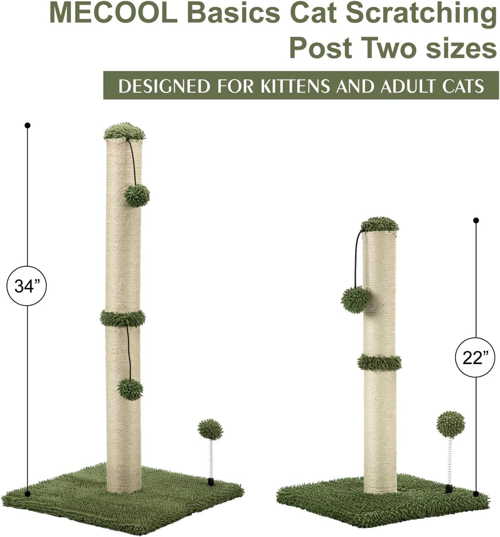 MECOOL 34“ Tall Cat Scratching Post Premium Basics Kitten Scratcher Sisal Scratch Posts Trees with Hanging Ball for Indoor Cats (34 inches for Adult Cats, Cactus Green)