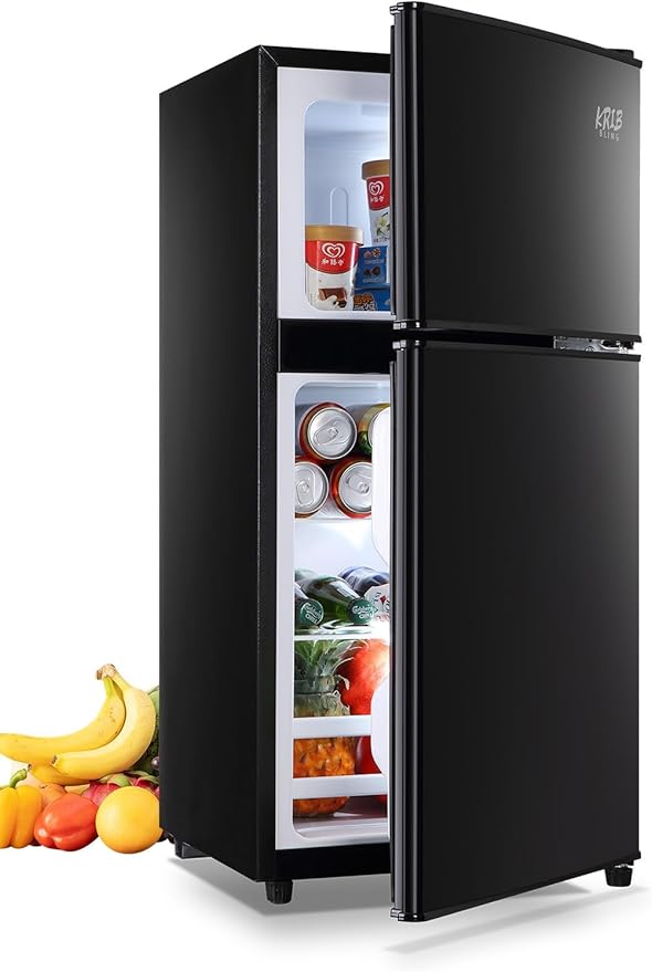 Mini Fridge With Freezer,3.5 Cu. Ft Compact Refrigerator With 2 Doors,7- Level Adjustable Thermostat, Removable Glass Shelves For Bedroom, Office, Kitchen, Apartment, Dorm, Black