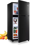 Mini Fridge With Freezer,3.5 Cu. Ft Compact Refrigerator With 2 Doors,7- Level Adjustable Thermostat, Removable Glass Shelves For Bedroom, Office, Kitchen, Apartment, Dorm, Black