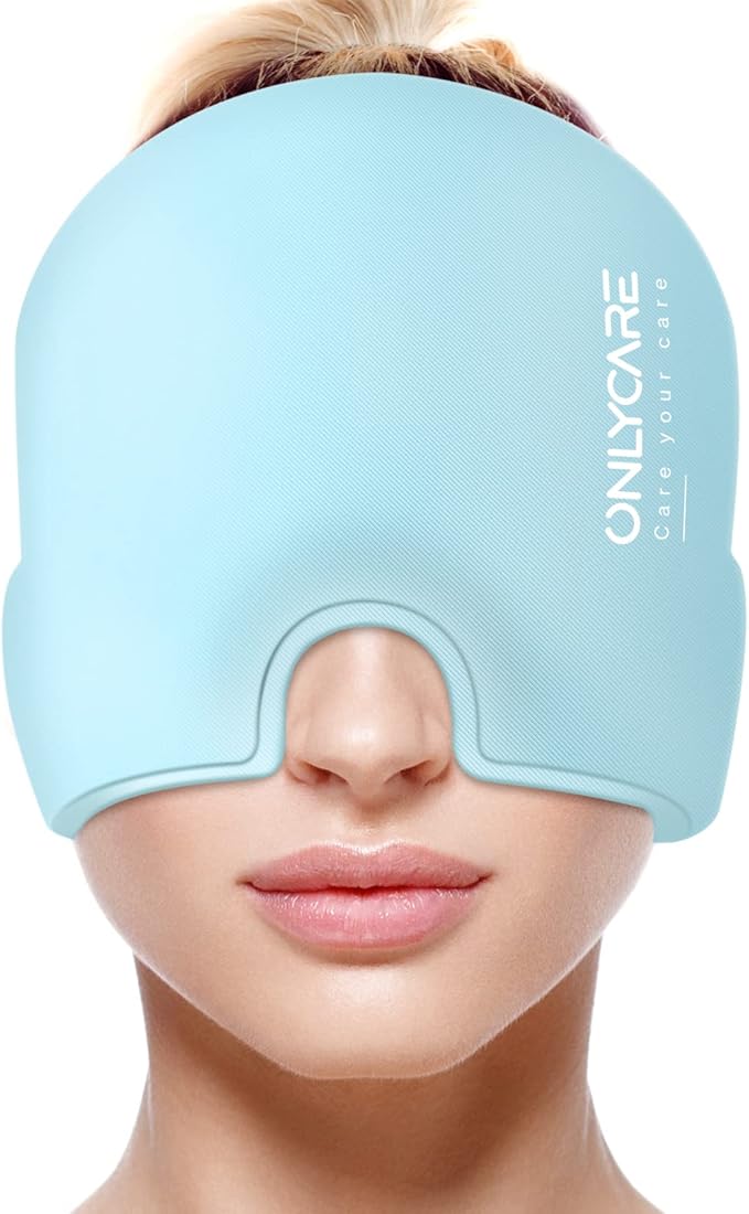 ONLYCARE Migraine Relief Cap, Upgraded Odorless Migraine Ice Head Wrap, Headache Relief Hat for Migraine, Blue