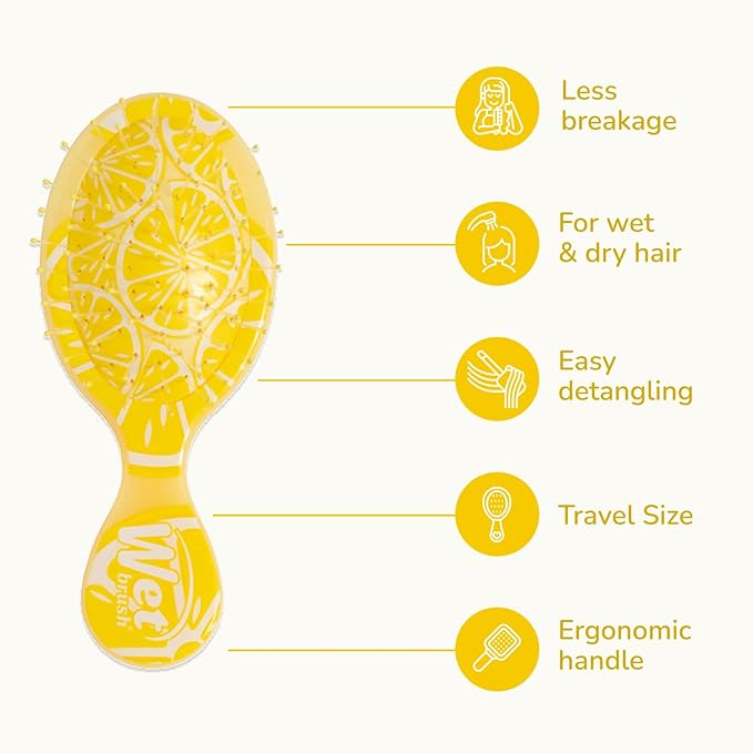 Wet Brush Mini Detangler Hair Brush, Lemon (Tutti Fruitti), Detangling Travel Hairbrush, Ultra-Soft IntelliFlex Bristles Glide Through Tangles with Ease, Pain-Free, All Hair Types, Limited Edition