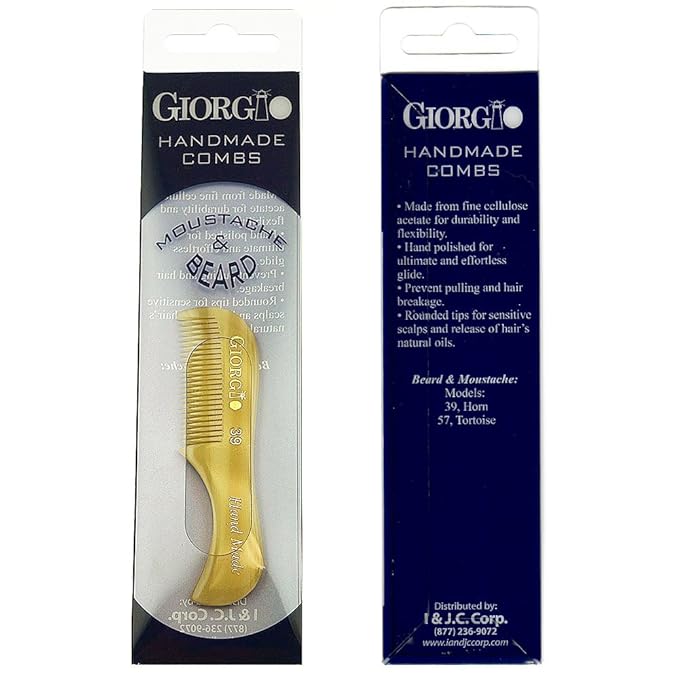 Giorgio G39 & G57 Extra Small 2.75 Inch Men's Fine Toothed Beard and Mustache Comb for Facial Hair Grooming and Styling. Wallet Pocket Comb Handmade of Quality Durable Cellulose, Saw-Cut Hand Polished