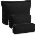 Paterr 3 Pcs Quilted Makeup Bag Set Small Bridesmaid Cosmetic Bag Aesthetic Travel Toiletry Pouch Cute Purse Pencil Case Makeup Storage Organizer for Women Birthday Gifts(Cotton,Black)