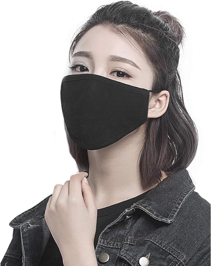 6pcs/Pack Black Mask Windproof Dustproof Masks Breathable Reusable Washed for Outdoor Sport Half Face Earloop Cotton Masks