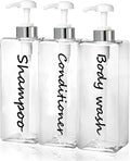 21oz Shampoo Dispenser - Refillable Shampoo and Conditioner Bottles (Clear, Set of 3) - Modern Shampoo Bottles for Shower Soap - Empty Shampoo Conditioner Body Wash Dispenser Set - for Hotel Bathroom