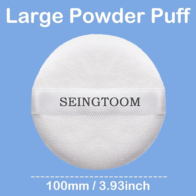 3Pcs Large Powder Puff, 3.93 Inch Body Puff，Loose Soft Velour Body Powder Puff and Container White
