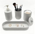 LGURT-4-piece Bathroom Accessories Set, with Toothbrush Holder, Lotion soap Dispenser, Qtip Holder Dispenser and Vanity Tray, Sleek Counter Storage for Bathroom Vanity (Gray)