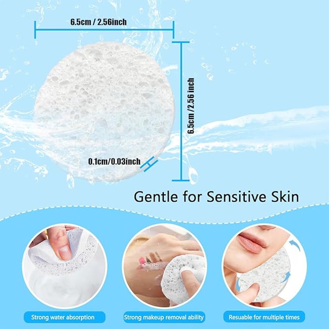 30 Count Compressed Facial Sponges Mini Soft Cellulose Pads for Facial Cleansing Exfoliating Makeup Removal and Face Masks Ideal for Home and Travel