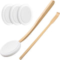 Lotion Applicator for Back, 4 Replacement Pads with 17" Curved Handle, Back Lotion Applicator for Kids, Elderly, Women, with Back Scratcher Skin Cream Medicine Moisturizer Tanner