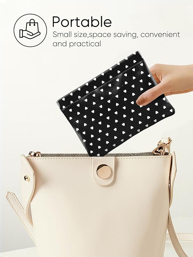 Dots Leather Makeup Pouch Set for Women Small Make Up Bag for Purse Waterproof Initial Makeup Cosmetic Bags Pouches for Purse Aesthetic Travel Toiletry Bag,Heart Black