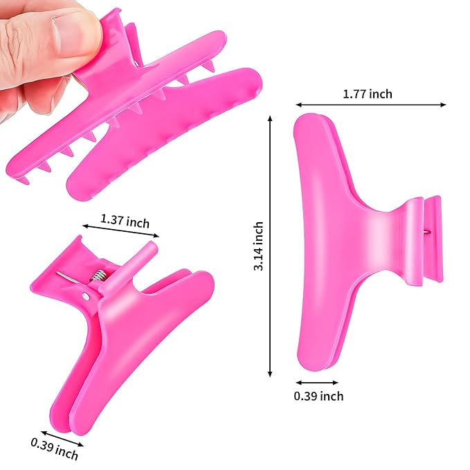 Hair Clips for Styling Sectioning 12 Pack Hot Pink Butterfly Clamps Hair Claw Clips Pro Salon Hair Clips for Styling, Sectioning, Cutting and Coloring