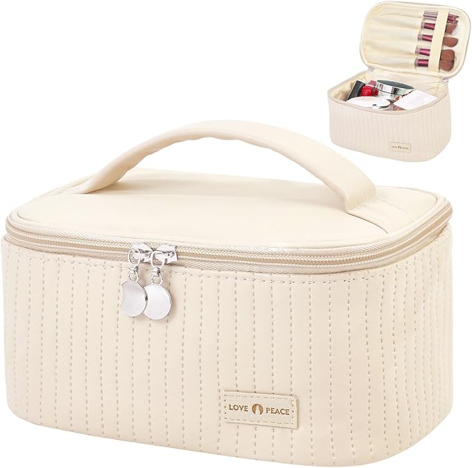 Makeup Bag Travel Cosmetic Bag, Large Capacity Makeup Organizer Bag and Storage, Portable PU Leather Pouch Toiletry Bag Make up Organizer, Cosmetic Bags for Women