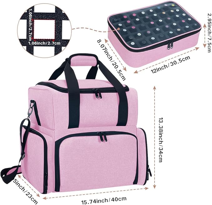 Nail Polish Organizer Case Holds 80 Bottles (15ml - 0.5 fl.oz) and a Nail Lamp,Nail Polish Case with 2 Removable Bags and Tools Storage Sections Pink