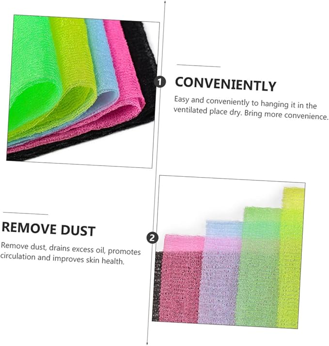 5Pcs Exfoliating Back Scrubber Strap Body Washer for Healthy Skin Long Belt Bathing Accessory Promotes Circulation Enhances Shower Experience Random Colors Random Color