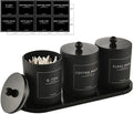 3 Pack Qtip Holder Bathroom Set,Cotton Ball Swab Pad Holder Cotton Round Floss Pick Dispenser with Tray,Glass Apothecary Jars with Lids,Bathroom Organizers and Storage Canisters-Black