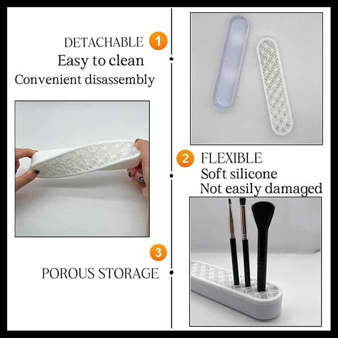 TANG SONG 2 PCS Silicone Make up Brush Holder Cosmetic Storage Box Desktop Organizers (White)