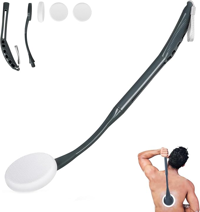 Lotion Applicator for Back, 20.5'' Replaceable Back Lotion Applicator, Easy Washable, Suitable for Use by Elderly, Men and Women（Grey）