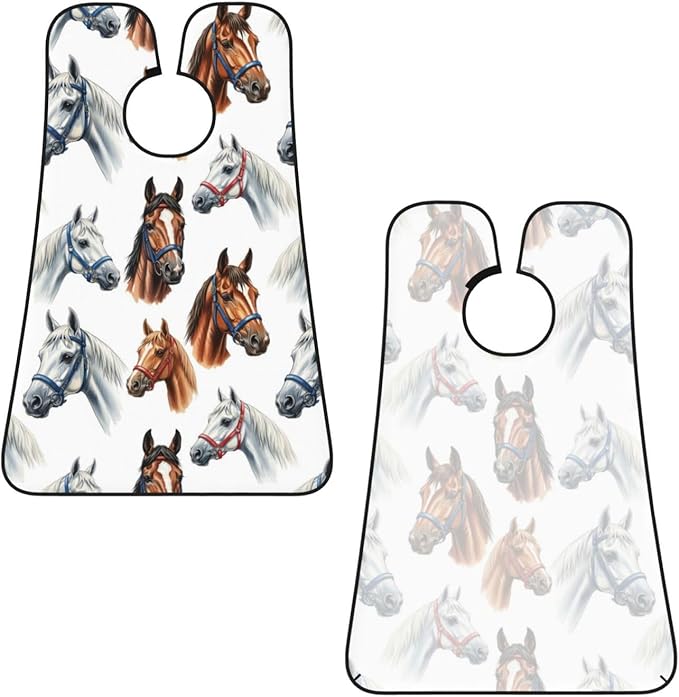 Beard Hair Catcher for Men, Waterproof Shaving Bib Apron Non-Stick, Trimming Tool for Dad Husband, Watercolor Painting Wild Horses Head Shave Bib