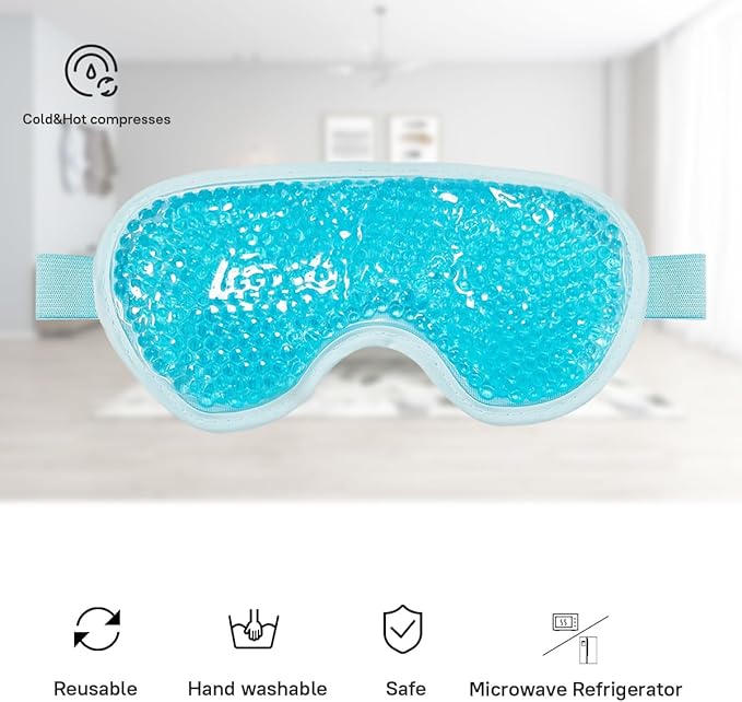 Cooling Gel Eye Mask, 2 PCS Reusable Eye Bead Pad & Cool Compress for Puffy Dry Eye, Cold Eye Ice Mask Gel Pack with Plush Backing for Migraine & Stress Relief, Blue
