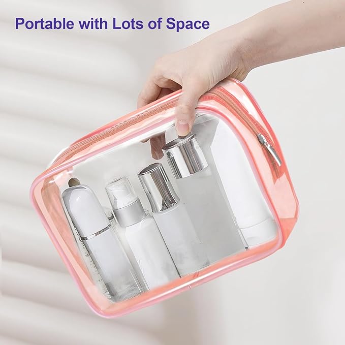 Clear Makeup Bag (4 Packs), TSA Approved Toiletry Bags for Traveling Small Size Cosmetic Storage Pouches for Women Organizer with Zipper (Set of 4 Clear Makeup Bag PVC)