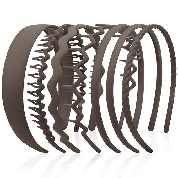 AHONEY 7 Pack Brown Headbands for Women Mens Headbands with Teeth Non Slip Hairbands for Women's Hair Accessories Comb Headband Diademas Para Mujer (Brown)