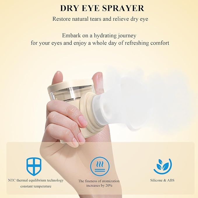 Heated Nano Mist Sprayer,Eye Steamer for Dry Eye Relief,Portable Electric Steam Therapy Wand with Warm Moist Heat for Natural Tears Restore,Dry Eye Fine Mister Machine with 3 Level-Heat