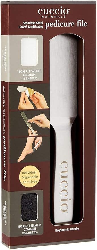 Cuccio Naturale Reusable Stainless Steel Pedicure File Kit with 30 Extra Refills – Professional Foot Care Tool for Smooth, Callus-Free Feet – Durable, Hygienic Design