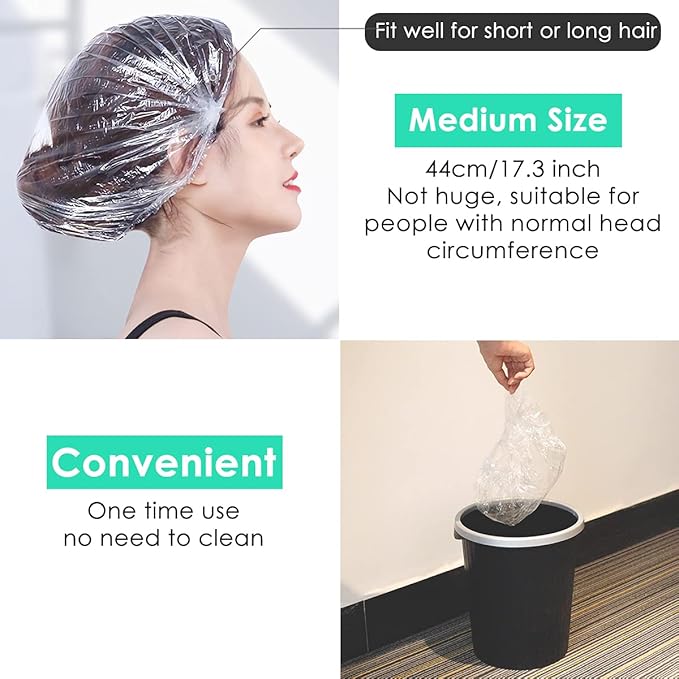 Keeygo Disposable Shower Caps 30 PCS Bath Caps Clear Waterproof Plastic Wraps for Women, Hotel Travel Essentials Accessories Hair Caps(17.3")