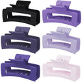3.5 Inch Medium Hair Claw Clips 6 Pack Hair Clips for Women Square Rectangle Claw for Hair Banana Jaw Clips Hair Accessories for Girls (Purple)