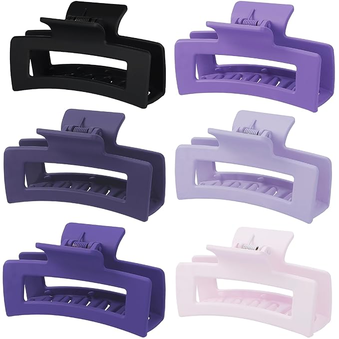 3.5 Inch Medium Hair Claw Clips 6 Pack Hair Clips for Women Square Rectangle Claw for Hair Banana Jaw Clips Hair Accessories for Girls (Purple)
