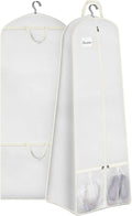 SLEEPING LAMB 72" Bridal Wedding Gown Dress Garment Bag 15" Gusseted Garment Cover Shoe Pockets Travel Garment Storage Bag for Prom, Evening Gowns, White