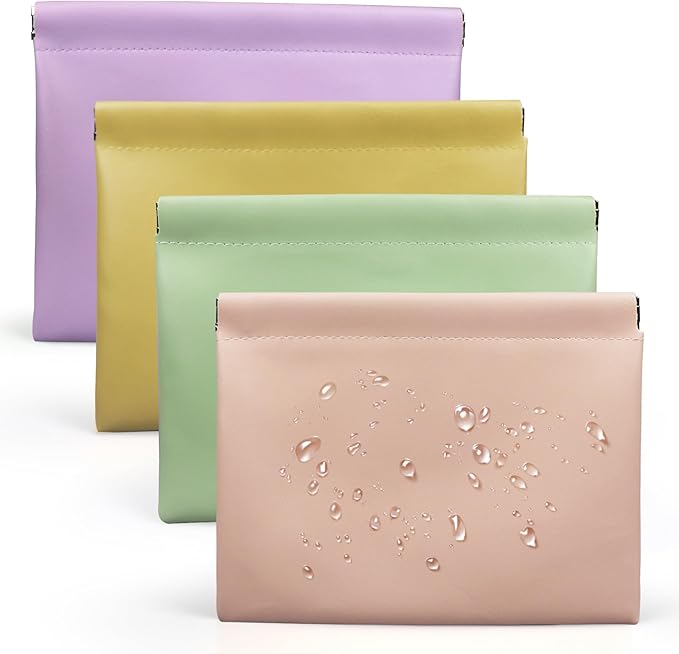 4 Pack 7.1"×5.5" Small Makeup Bag for Purse, Soft Pouches for Purse & Coin Purse for Women, PU Leather Mini Makeup Pouch, No-Zipper Portable Bag for Cosmetics Headphones Jewelry
