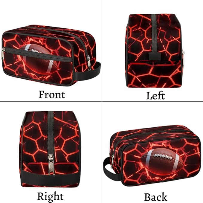 Futuristic Style American Football Toiletry Bag for Men Women, Cosmetic Makeup Bag with Handle, Travel Shaving Kit Organizer, Waterproof Portable Wash Bag for Gym Vacation Camping Sports