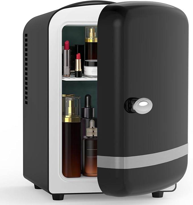 Mini Fridge for Bedroom, 4L/6 Cans Small Cosmetic Fridge for Skincare, Makeup, Medicine & Beverage, Portable Desk Fridge Cooler and Warmer for Kids, Car, Office, Dorm, Black