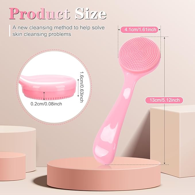 Silicone Manual Facial Cleansing Brush, NADUSEP 2 Pack Skin Friendly Soft Bristles Waterproof Face Scrubber Exfoliating Brush for Blackheads Whiteheads Makeup Residues Removal (Blue, Pink)