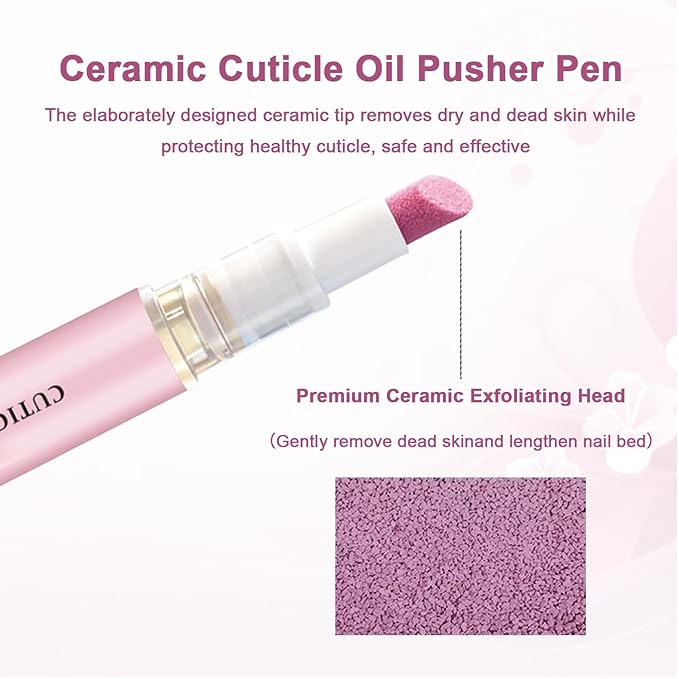 Ceramic Cuticle Pusher & Oil Pen, 1PC Gentle Cuticle Remover for Hangnails & Dry & Damaged Nails, Nail Care Pen for Repair & Nourish Nails